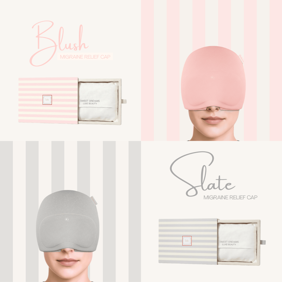 Luxe Migraine Relief Cap With Built In Eye Mask, Premium 360° Medical-Grade Gel Gentle Compression and Soft Breathable Fabric. Long-Lasting Headache Relief Cap. Luxury Gift Box + Storage Bag Included.