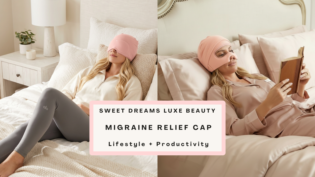 Luxe Migraine Relief Cap With Built In Eye Mask, Premium 360° Medical-Grade Gel Gentle Compression and Soft Breathable Fabric. Long-Lasting Headache Relief Cap. Luxury Gift Box + Storage Bag Included.