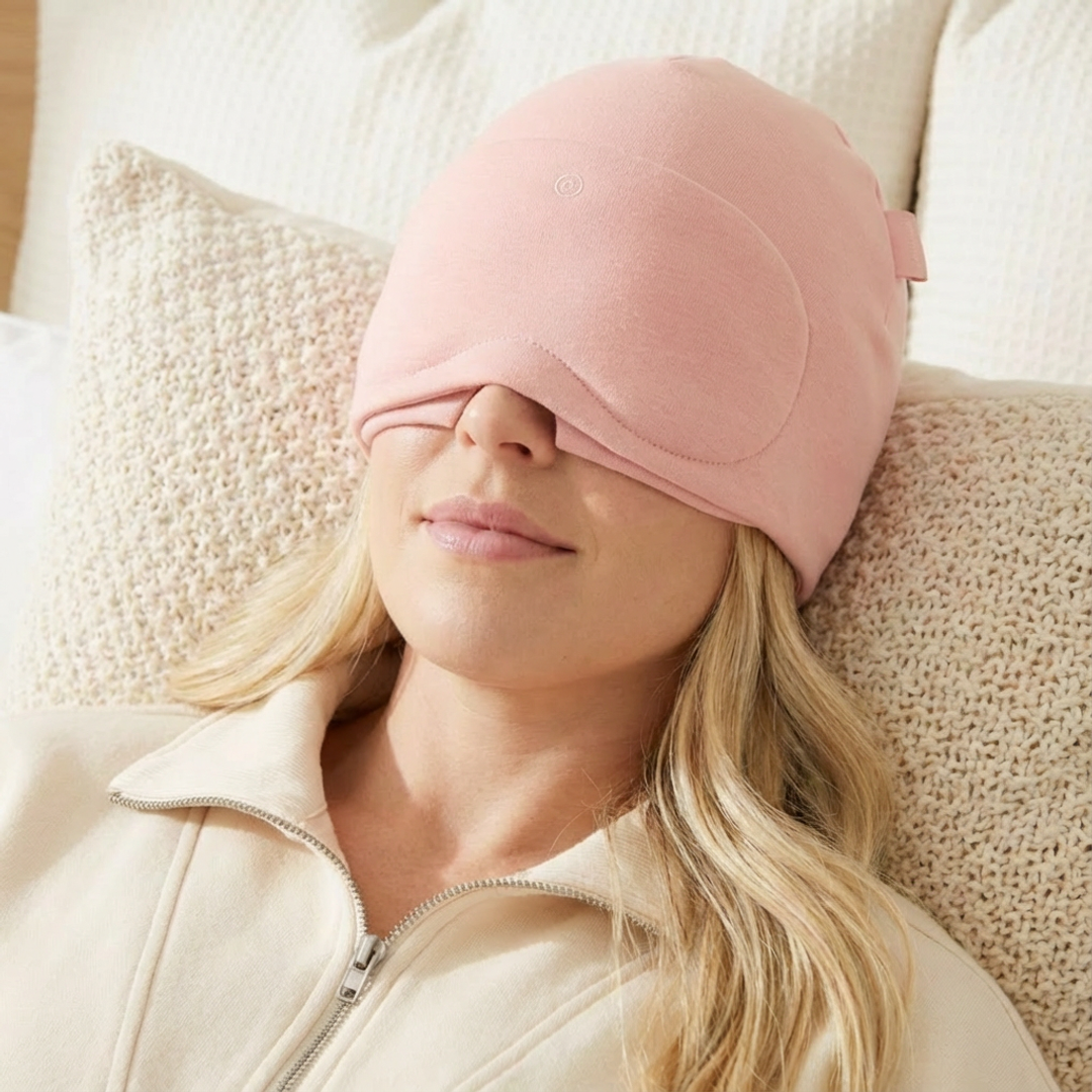 Luxe Migraine Relief Cap With Built In Eye Mask, Premium 360° Medical-Grade Gel Gentle Compression and Soft Breathable Fabric. Long-Lasting Headache Relief Cap. Luxury Gift Box + Storage Bag Included.