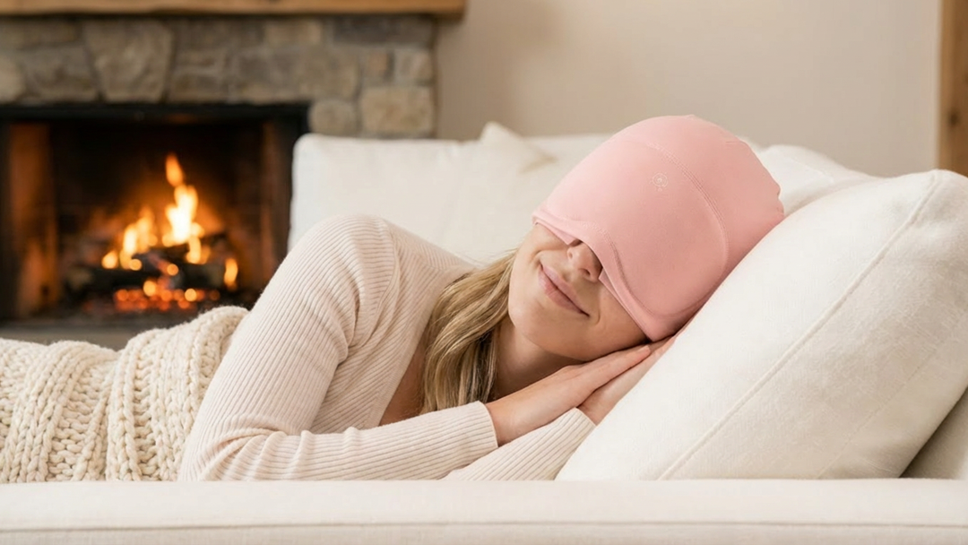 Luxe Migraine Relief Cap With Built In Eye Mask, Premium 360° Medical-Grade Gel Gentle Compression and Soft Breathable Fabric. Long-Lasting Headache Relief Cap. Luxury Gift Box + Storage Bag Included.